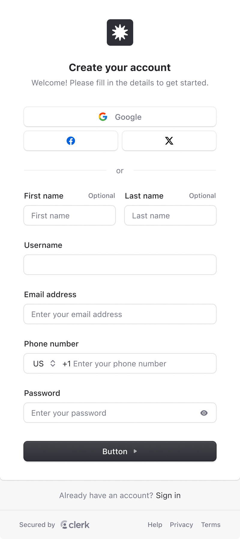 Mosaic sign-up component