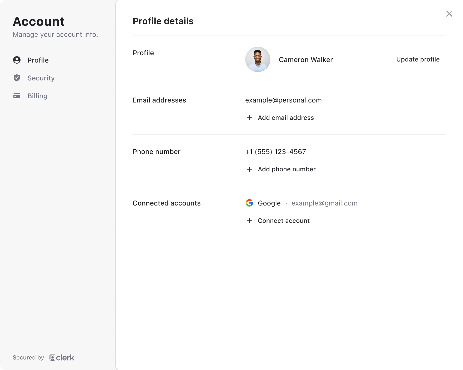Mosaic user profile component