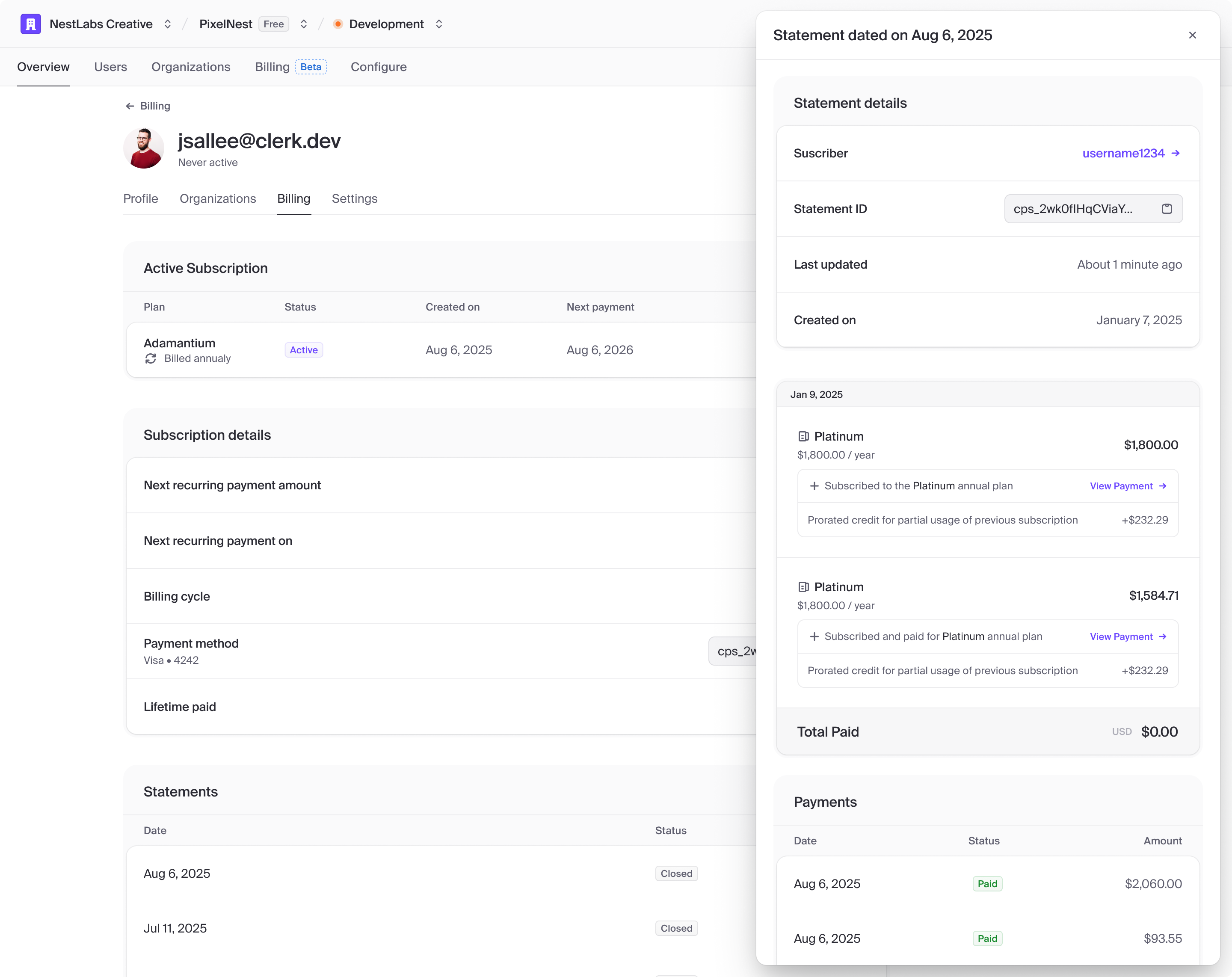 Modify subscription drawer on a user profile